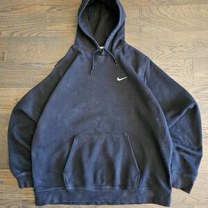 Nike Embroided White Swoosh Heavyweight Pullover Hoodie - Black - Men's XXL